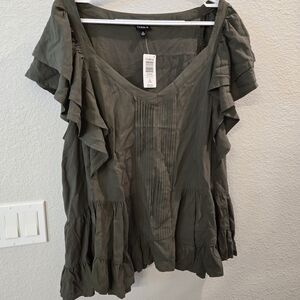 Torrid Khaki Ruffle Sleeve Blouse
